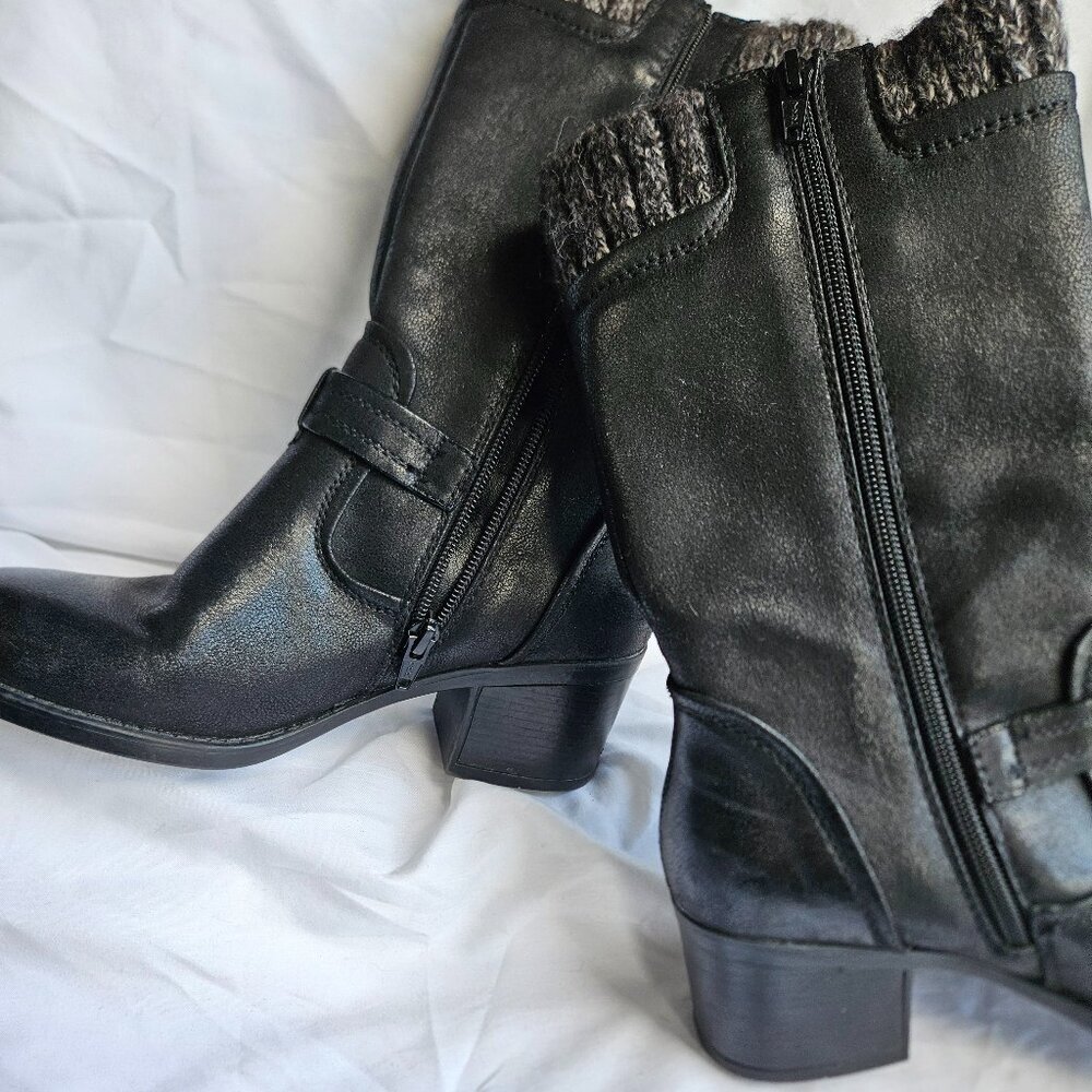 Baretraps Weslin Mid calf Side zip Chunk Heel Black Boots - Size 5.5